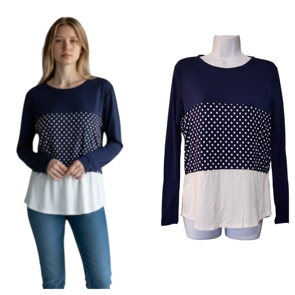 Sweet Journey Womens Long Sleeve Tee Size S Blue White Stretch Knit Top